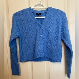 Cropped Blue Cable Knit Sweater